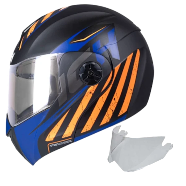 Casco abatible ICH 3110 Tapered con diseño deportivo en tonos oscuros y visor transparente – modelo certificado DOT, incluye visor adicional gratis.