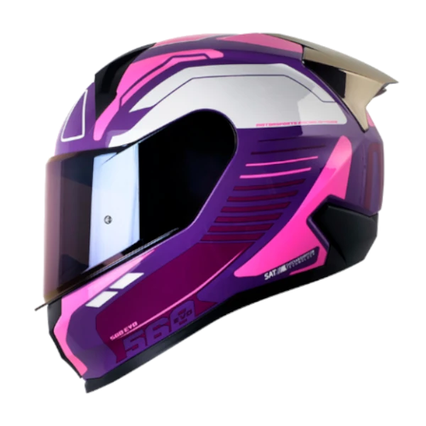 Casco integral SHAFT 560 Evo Chaos color fucsia con diseño deportivo, visor antirrayas y sistema de ventilación, ideal para motociclistas.