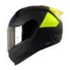 Casco integral Shaft 560 EVO BLOCK en gris y amarillo, diseño deportivo con acabados aerodinámicos y visera de alta visión para motociclistas.
