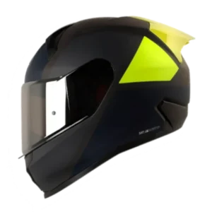 Casco integral Shaft 560 EVO BLOCK en gris y amarillo, diseño deportivo con acabados aerodinámicos y visera de alta visión para motociclistas.