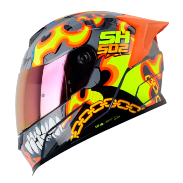 Casco Integral SHAFT 502 SP Fireboy Gris Naranja con visor antirrayas y diseño deportivo