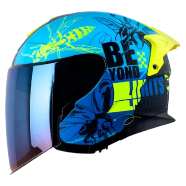 Casco abierto Shaft 240 DV Franz amarillo azul para motociclista diseño deportivo y seguro