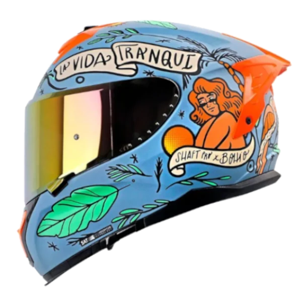 Casco integral SHAFT Pro 610 Evo edición especial La Buena Vida, con diseño gráfico original, visor doble y envío gratis en Colombia.