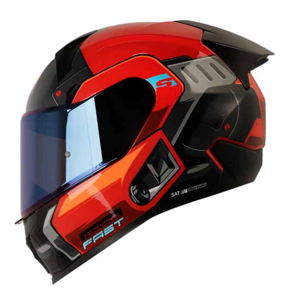 Casco integral Shaft 560 EVO CHIEF en color rojo, diseño moderno con gráficos deportivos y visera panorámica, modelo BV para motociclistas.