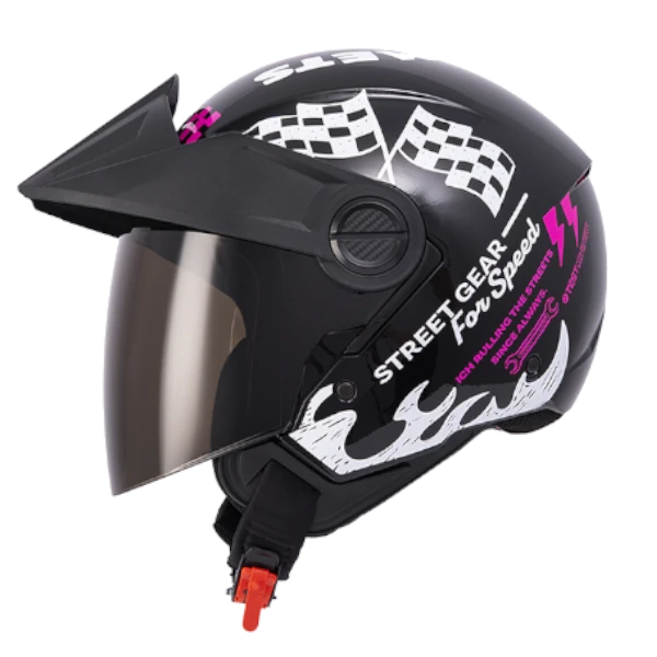 Casco abierto ICH 102 Fuel Racer fucsia mate BV 1.0 para motociclista diseño deportivo y seguro