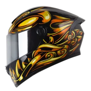 Casco integral X-One 500 GT EVO Old Mask en amarillo y negro con visera transparente – diseño llamativo, modelo original certificado para motociclistas.