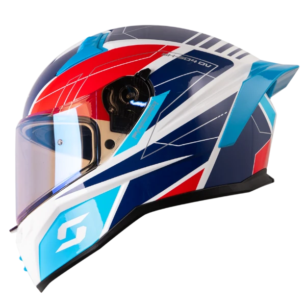 Casco integral Shaft 504 DV Runner color blanco con azul