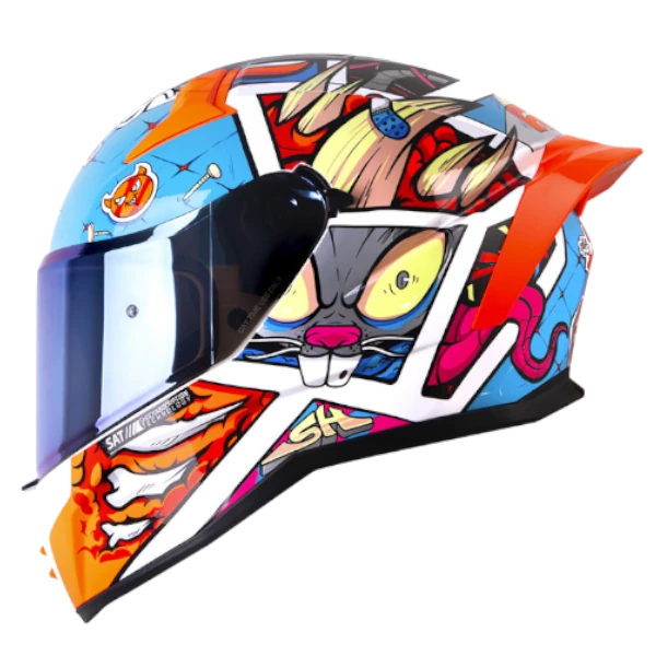 Casco integral Shaft 504 Crazy Comic azul naranja BV 1.0