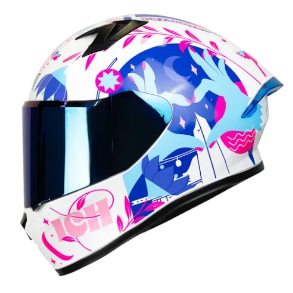 Casco integral ICH 503 edición especial Medellín color blanco azul para motociclista