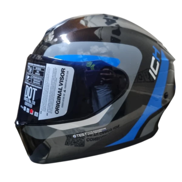 Casco integral ICH 505 Zork color azul para motociclista con diseño deportivo y alta protección