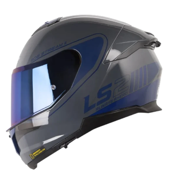 Casco integral LS2 808 Stream 2 Hitech gris azul navy BV 2.0 con diseño aerodinámico y estilo moderno
