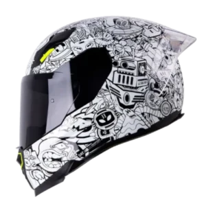Casco integral Shaft 562 R Toon World Negro Blanco BV 1.0 con visor transparente y diseño gráfico