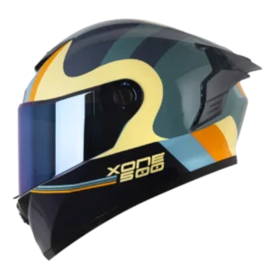 Casco integral X-500 RS Laminyura color verde beige para motociclista con diseño aerodinámico y alta protección